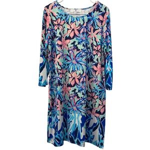 Jean-Pierre Klifa Paris Floral 3/4 Sleeve Shift Dress Blue Pink XL RN 154481